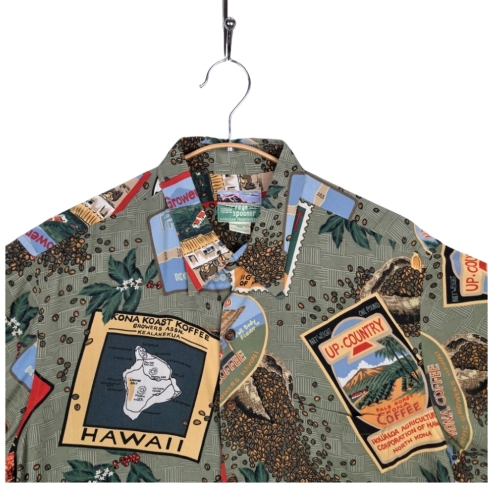 Vntg Reyn Spooner Men's M 90's Y2k Kona Coffee Hawaiian Aloha All Over Print - Picture 5 of 14